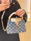 Luxury Denim Embellished Capucines Mini Bag