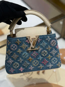Luxury Denim Embellished Capucines Mini Bag