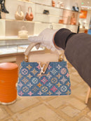 Luxury Denim Embellished Capucines Mini Bag