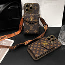 Lou Classic Leather iPhone Case With Card Wallet And Strap