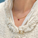 French Luxe Red Heart Pendant Necklace – Dainty Glamour with Full Rhinestones accessories