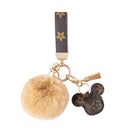 Luxury Mickey Keychain – Faux Leather & Fur Pom Charm for Handbag or Car