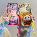 3D Cartoon Labubu Fur Phone Case for Samsung With Strap Plush Kuromi Toy Soft Cover