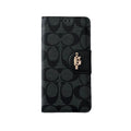Coach iPhone Case  Leather Flip Case with Card Holder Black-PTK241622