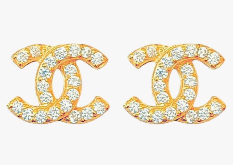 Double c logo stud with zirconia gold tone