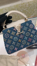 Luxury Denim Embellished Capucines Mini Bag