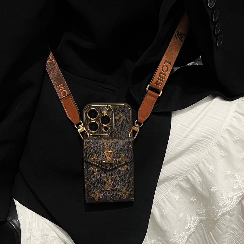 Lou Classic Leather iPhone Case With Card Wallet And Strap