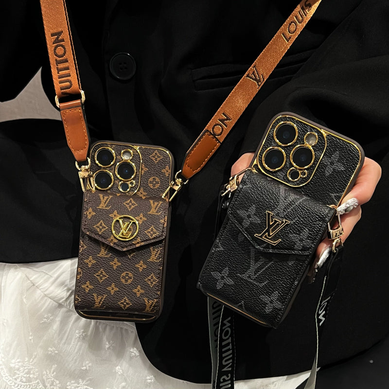 Lou Classic Leather iPhone Case With Card Wallet And Strap