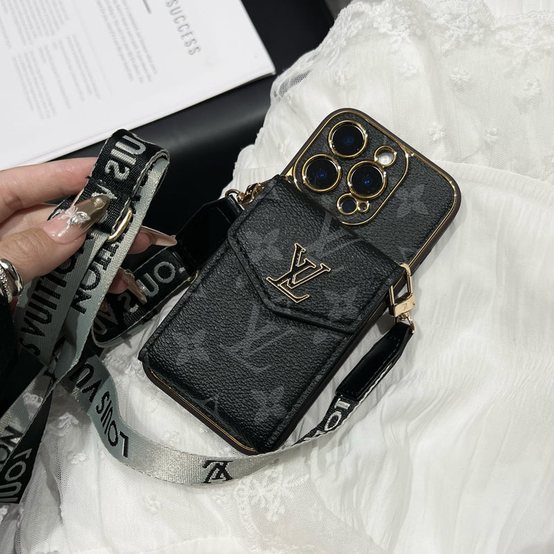 Lou Classic Leather iPhone Case With Card Wallet And Strap