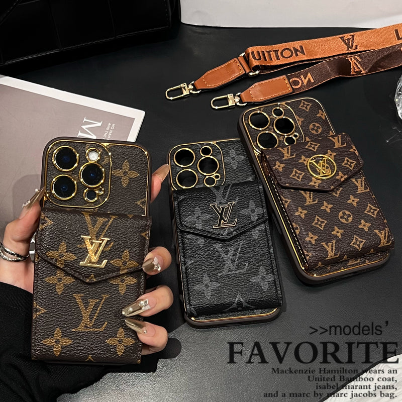 Lou Classic Leather iPhone Case With Card Wallet And Strap