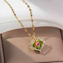 French Luxe Red Heart Pendant Necklace – Dainty Glamour with Full Rhinestones accessories