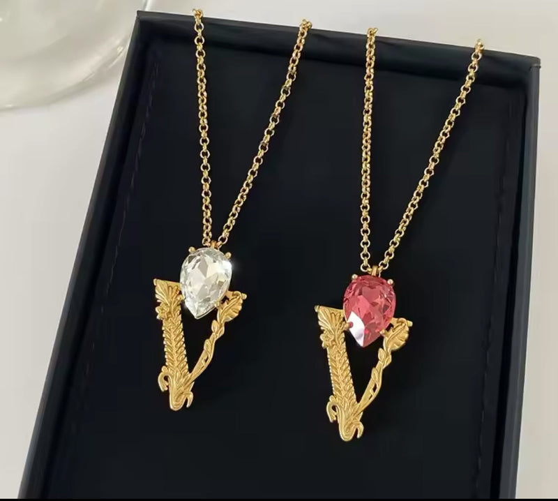 New 18k Gold plated Transparent Gemstone Necklace