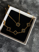 Black flower design necklace and bracelet gold plated