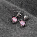 Iridescent Pink Heart Drop Earrings – French Sweet Chic with Edgy Twist accessories