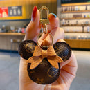 Luxury Mickey Keychain – Faux Leather & Fur Pom Charm for Handbag or Car