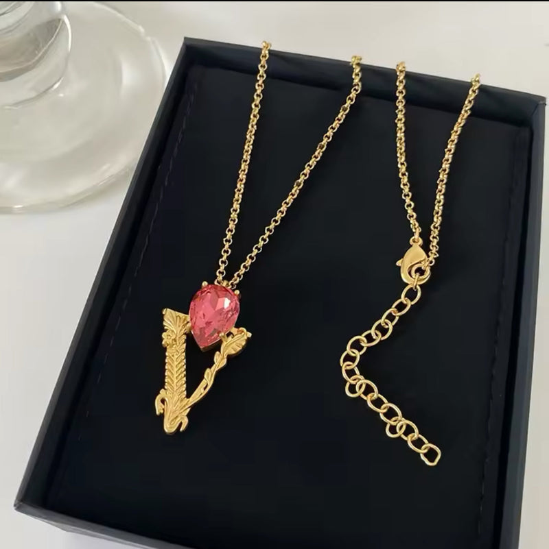 New 18k Gold plated Transparent Gemstone Necklace