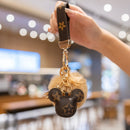 Luxury Mickey Keychain – Faux Leather & Fur Pom Charm for Handbag or Car