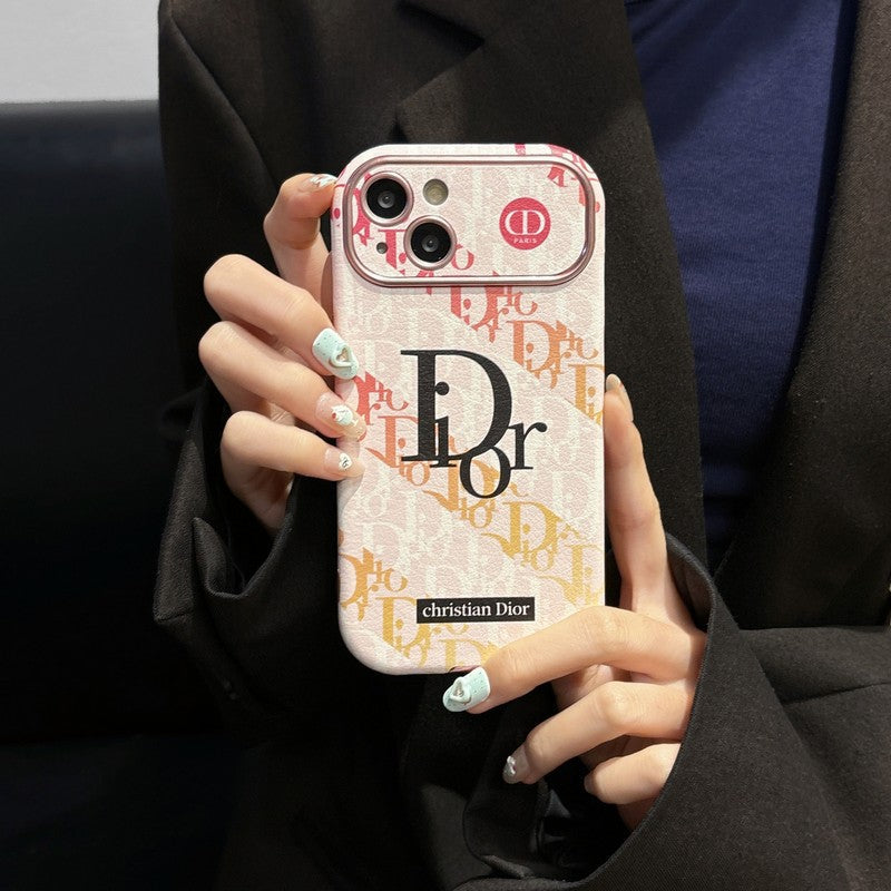 CD White & Brown Color Leather iPhone Case