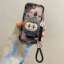 3D Cartoon Labubu Fur Phone Case for Samsung With Strap Plush Kuromi Toy Soft Cover