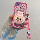 3D Cartoon Labubu Fur Phone Case for Samsung With Strap Plush Kuromi Toy Soft Cover