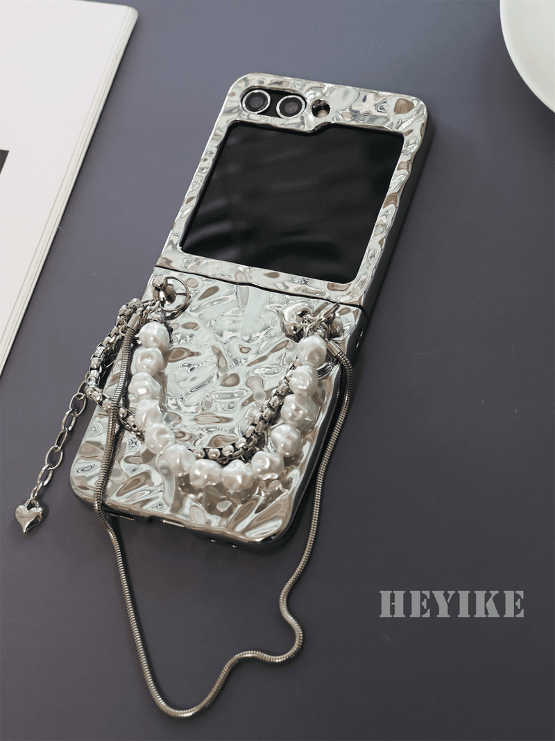 Samsung  Aluminum Alloy Textured Pearl Crossbody Galaxy Z Flip 6/5/4/3 Case