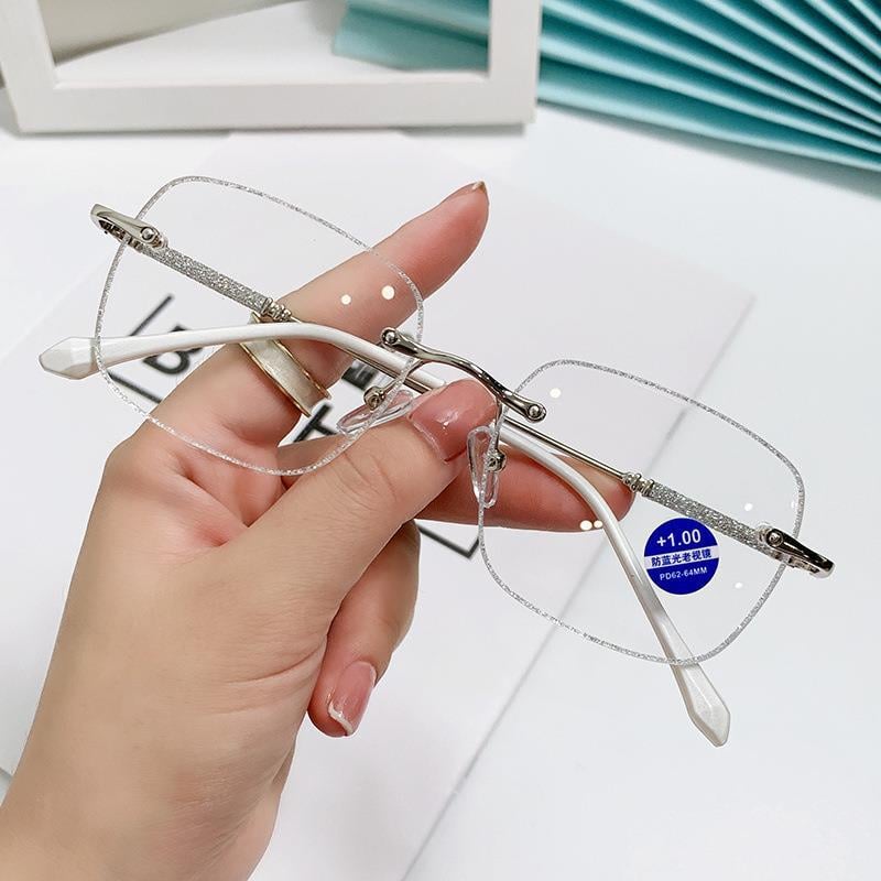 WOMEN'S LARGE FRAME DIAMOND RIMLESS ANTI-BLUE LIGHT PRESBYOPIA GLASSES