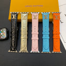 GLOSSY LEATHER APPLE WATCH STRAP LUXURY METAL LOGO