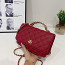 Wallet On Chain Shiny Lambskin Pearls Gold Tone Metal